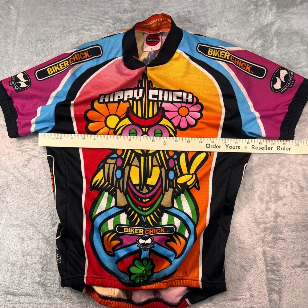 World Jerseys Hippy Chick Biker Chick Cycling Jersey Owl Peace Multi Color L - Picture 4 of 8